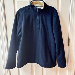 Men's Orvis Navy Blue Sherpa Lined 1/4 Zip Pullover Sweater Size L Large
